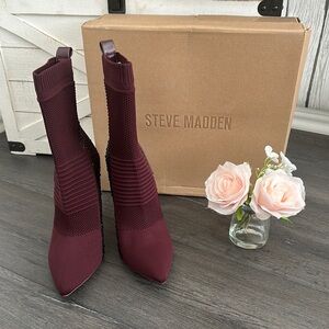 Steve Madden Red Heeled Boots Suede-Like Finish